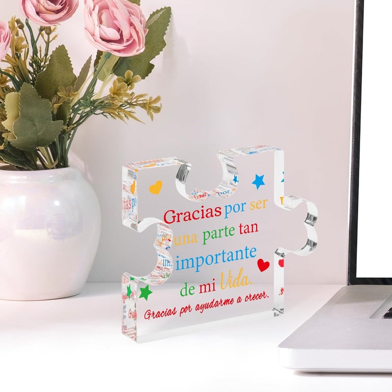 Yopyame Spanish Teacher Appreciation Gifts - Regalos para Maestra Acrylic Gift Thank You Teachers Engraved Acrylic Puzzle Plaque End of Year Graduation Christmas Birthday Thanksgiving Gift for Teacher - Image 5